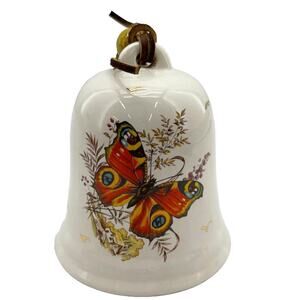 Vintage Porcelain Bell Hand Painted Butterfly Design Home Decor Accent 4.25"